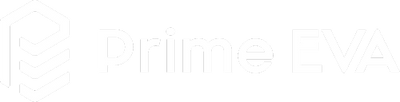 Logo Prime EVA na czarnym tle, elegancka typografia, minimalistyczny styl.