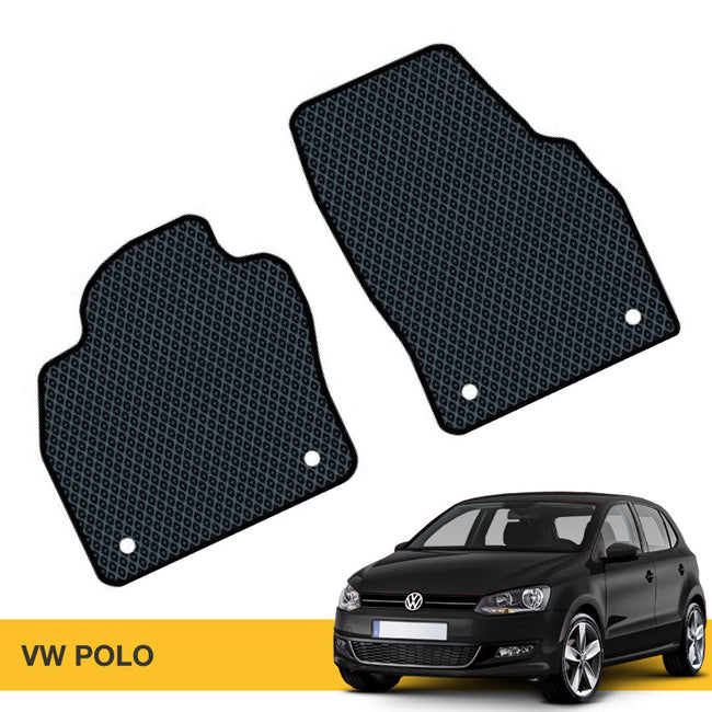 Maty samochodowe EVA w kolorze czarnym do modelu VW Polo z teksturą w kratkę.