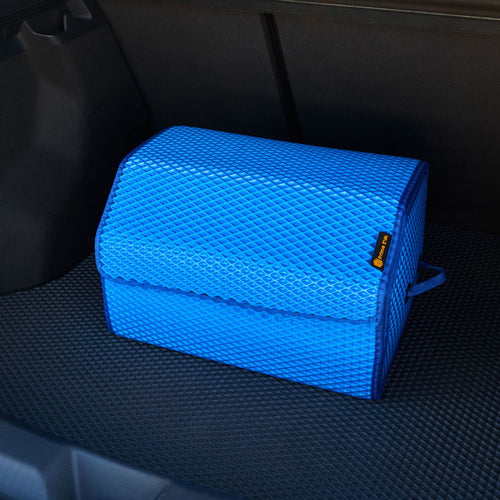 Niebieskie teksturowane pudełko do przechowywania w samochodzie od Prime EVA.
