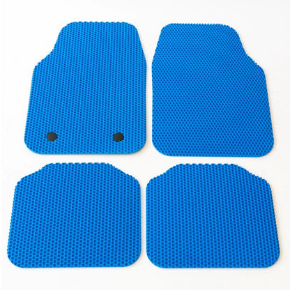 Niebieskie podkładki o wypukłej strukturze, cztery sztuki na tle białym.